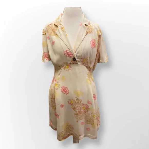 Free People Blue Hawaii Floral Short Sleeve Mini Dress Size L Free People Blue Hawaii Floral Short Sleeve Mini Dress Size L